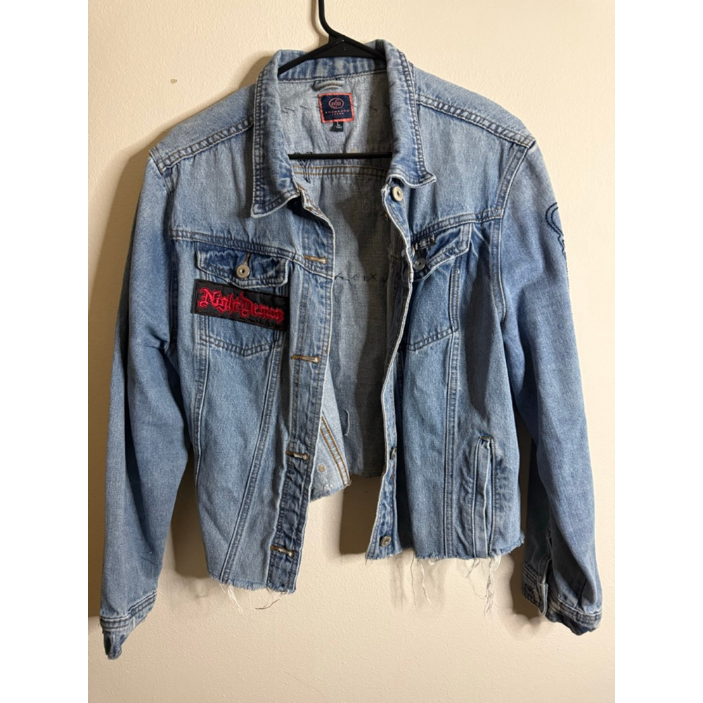 Women's Boomsoom Jeans Blue Custom Patchwork Denim Jacket with Patches L